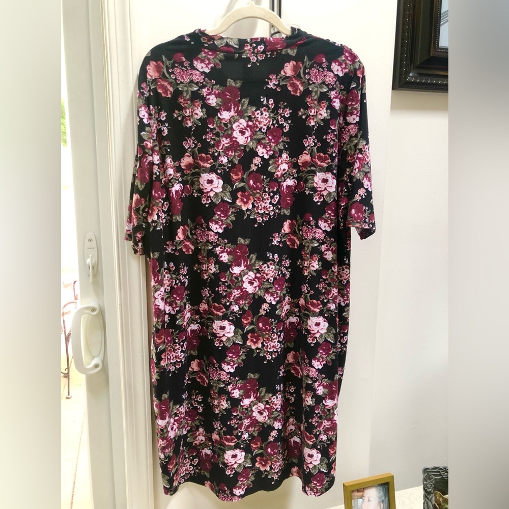 Floral Stretchy Dress with Decorative Back, Burgundy, Pink, and Black